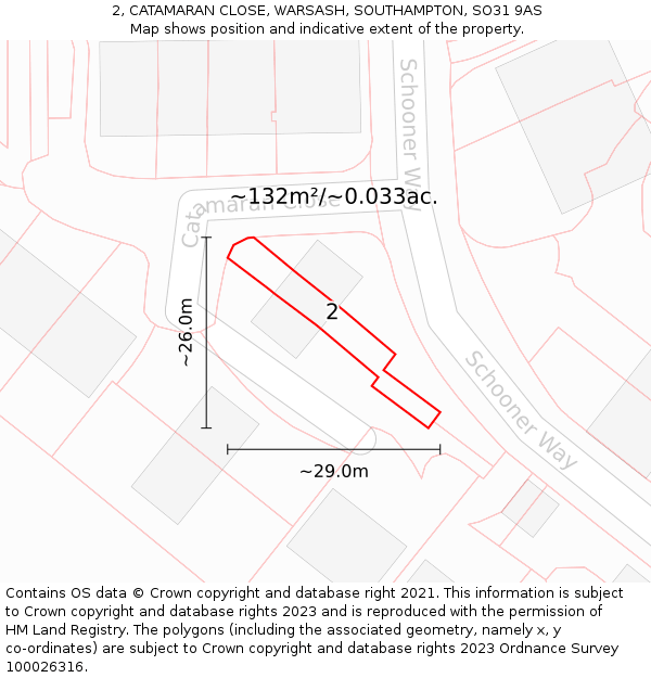 2, CATAMARAN CLOSE, WARSASH, SOUTHAMPTON, SO31 9AS: Plot and title map