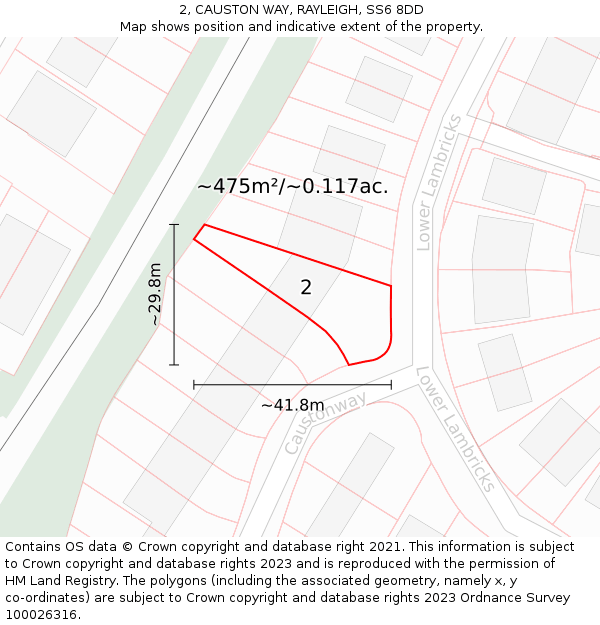 2, CAUSTON WAY, RAYLEIGH, SS6 8DD: Plot and title map