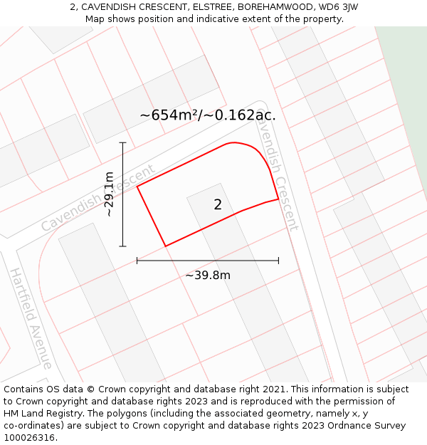 2, CAVENDISH CRESCENT, ELSTREE, BOREHAMWOOD, WD6 3JW: Plot and title map