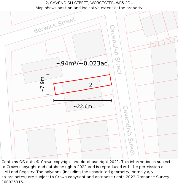 2, CAVENDISH STREET, WORCESTER, WR5 3DU: Plot and title map