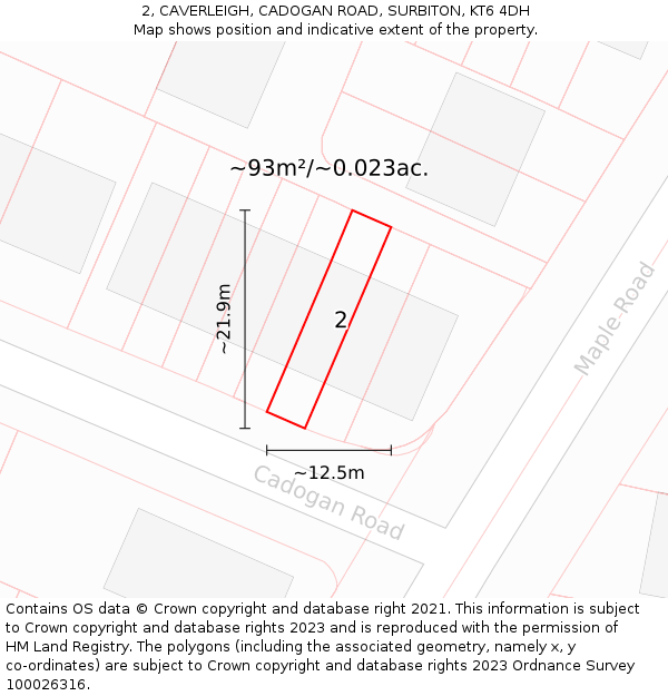 2, CAVERLEIGH, CADOGAN ROAD, SURBITON, KT6 4DH: Plot and title map