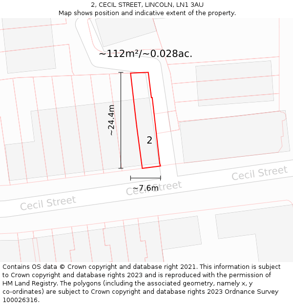 2, CECIL STREET, LINCOLN, LN1 3AU: Plot and title map