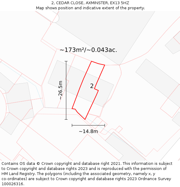 2, CEDAR CLOSE, AXMINSTER, EX13 5HZ: Plot and title map