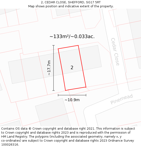 2, CEDAR CLOSE, SHEFFORD, SG17 5RT: Plot and title map