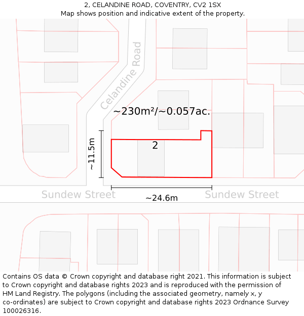 2, CELANDINE ROAD, COVENTRY, CV2 1SX: Plot and title map