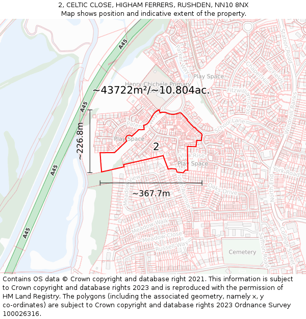 2, CELTIC CLOSE, HIGHAM FERRERS, RUSHDEN, NN10 8NX: Plot and title map