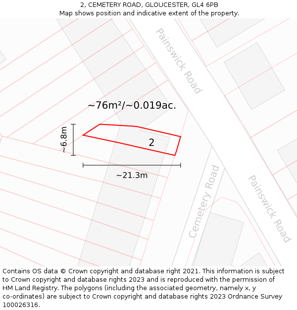 2, CEMETERY ROAD, GLOUCESTER, GL4 6PB: Plot and title map