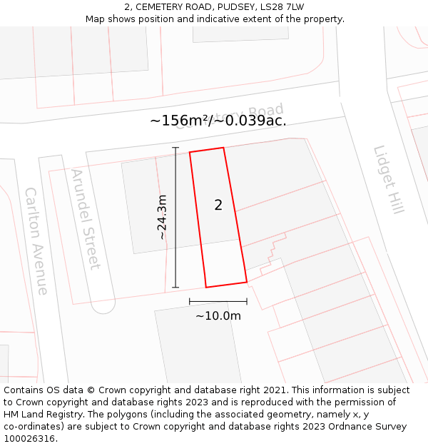 2, CEMETERY ROAD, PUDSEY, LS28 7LW: Plot and title map