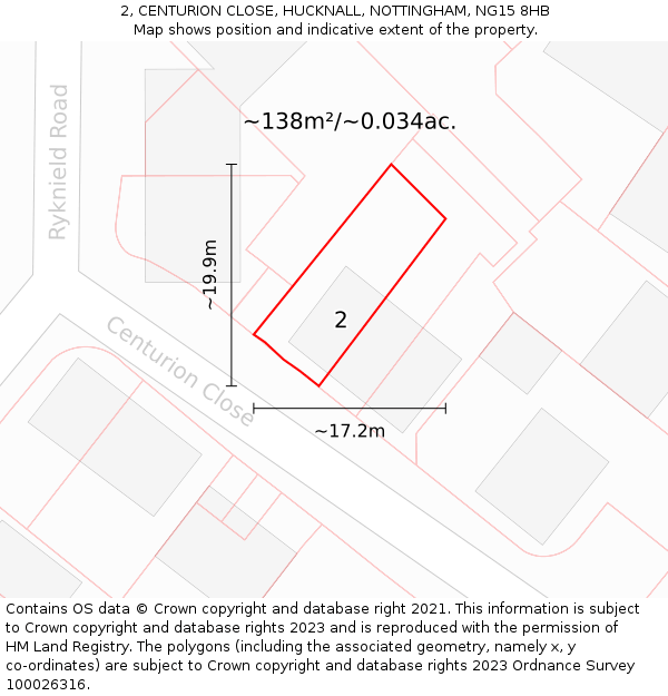 2, CENTURION CLOSE, HUCKNALL, NOTTINGHAM, NG15 8HB: Plot and title map