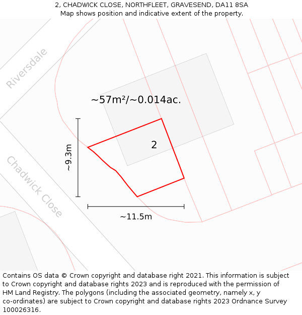 2, CHADWICK CLOSE, NORTHFLEET, GRAVESEND, DA11 8SA: Plot and title map