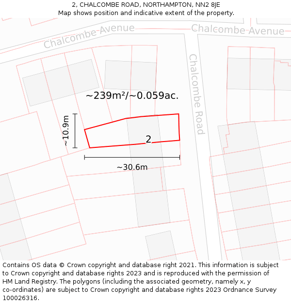 2, CHALCOMBE ROAD, NORTHAMPTON, NN2 8JE: Plot and title map