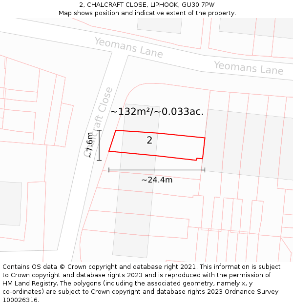 2, CHALCRAFT CLOSE, LIPHOOK, GU30 7PW: Plot and title map