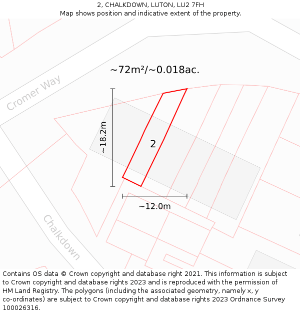 2, CHALKDOWN, LUTON, LU2 7FH: Plot and title map