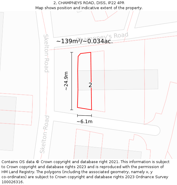 2, CHAMPNEYS ROAD, DISS, IP22 4PR: Plot and title map