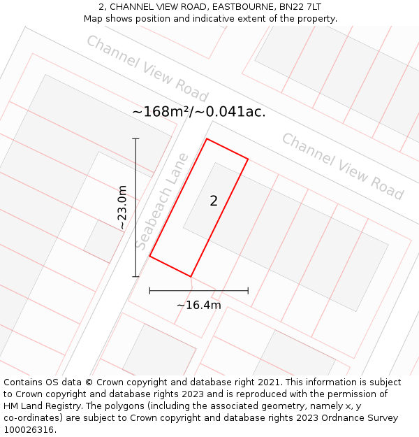 2, CHANNEL VIEW ROAD, EASTBOURNE, BN22 7LT: Plot and title map