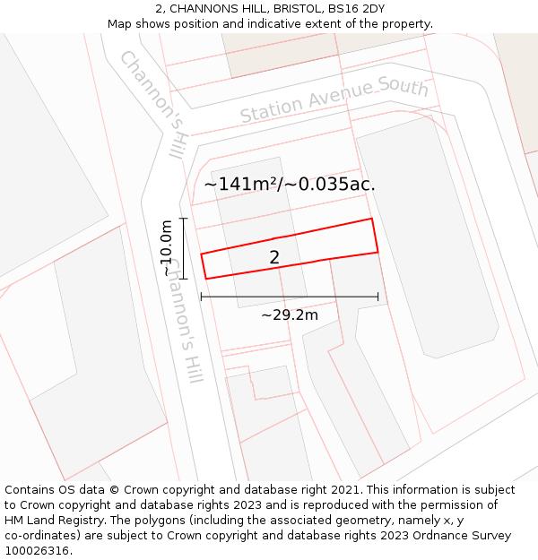 2, CHANNONS HILL, BRISTOL, BS16 2DY: Plot and title map