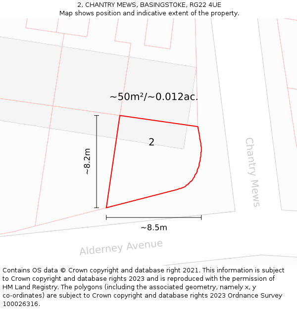2, CHANTRY MEWS, BASINGSTOKE, RG22 4UE: Plot and title map