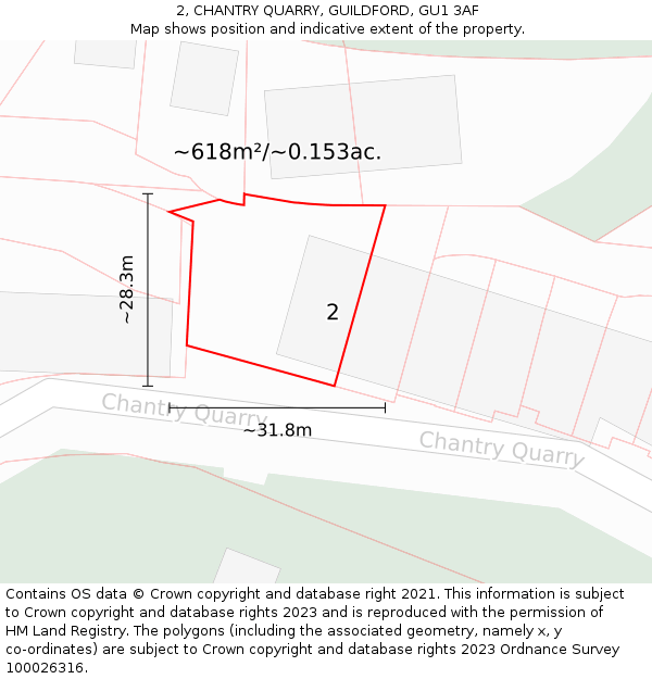 2, CHANTRY QUARRY, GUILDFORD, GU1 3AF: Plot and title map
