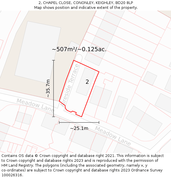 2, CHAPEL CLOSE, CONONLEY, KEIGHLEY, BD20 8LP: Plot and title map