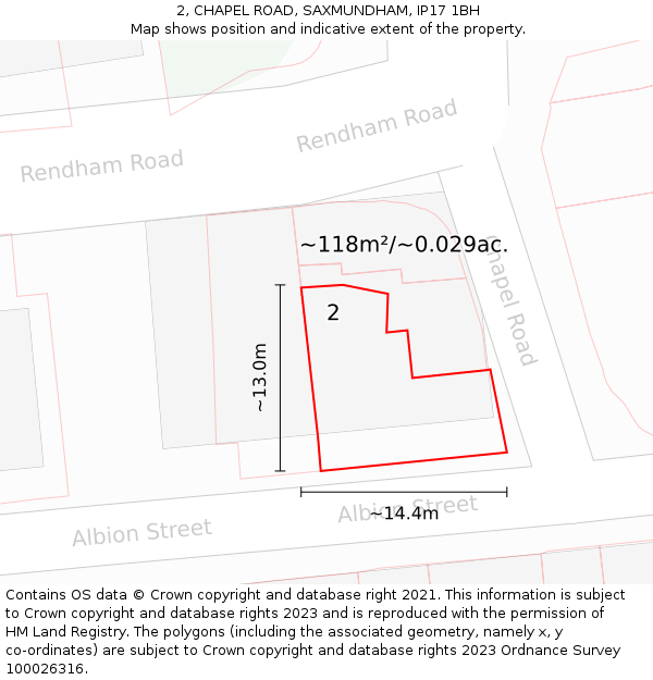 2, CHAPEL ROAD, SAXMUNDHAM, IP17 1BH: Plot and title map