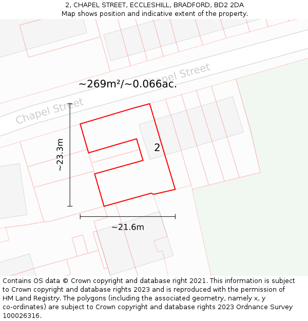 2, CHAPEL STREET, ECCLESHILL, BRADFORD, BD2 2DA: Plot and title map