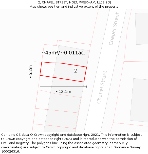2, CHAPEL STREET, HOLT, WREXHAM, LL13 9DJ: Plot and title map