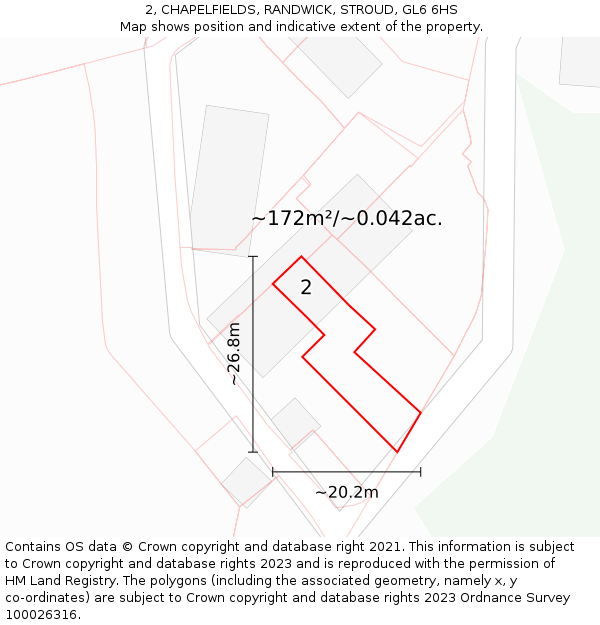 2, CHAPELFIELDS, RANDWICK, STROUD, GL6 6HS: Plot and title map