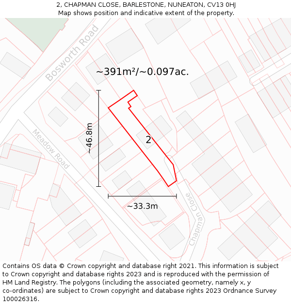 2, CHAPMAN CLOSE, BARLESTONE, NUNEATON, CV13 0HJ: Plot and title map