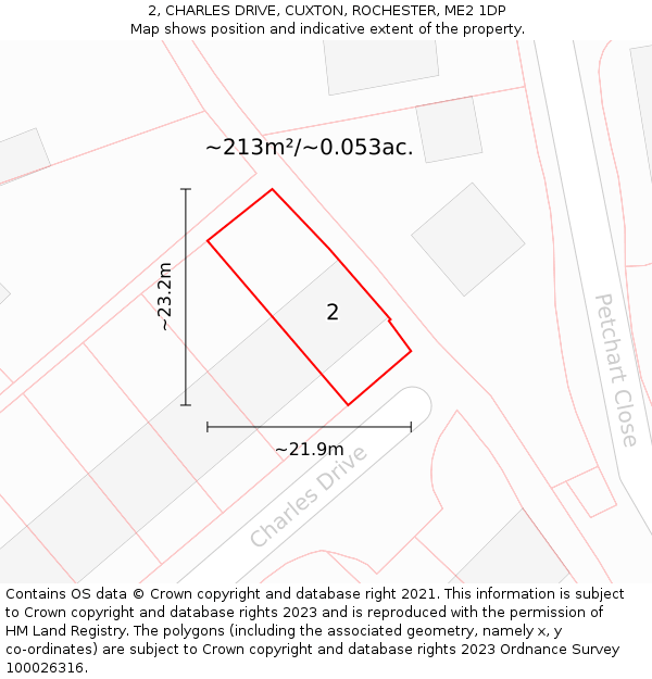 2, CHARLES DRIVE, CUXTON, ROCHESTER, ME2 1DP: Plot and title map
