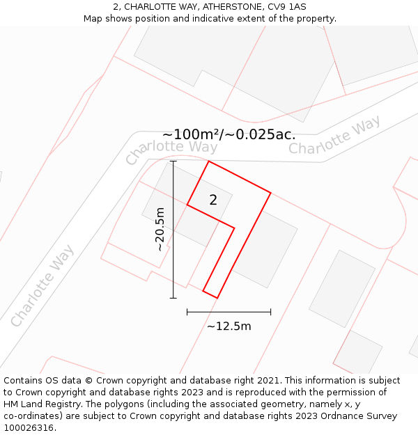 2, CHARLOTTE WAY, ATHERSTONE, CV9 1AS: Plot and title map