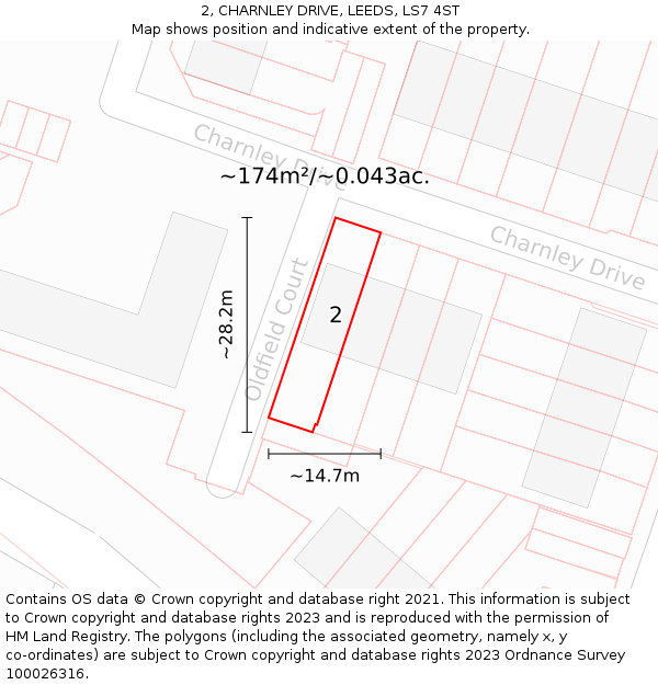2, CHARNLEY DRIVE, LEEDS, LS7 4ST: Plot and title map