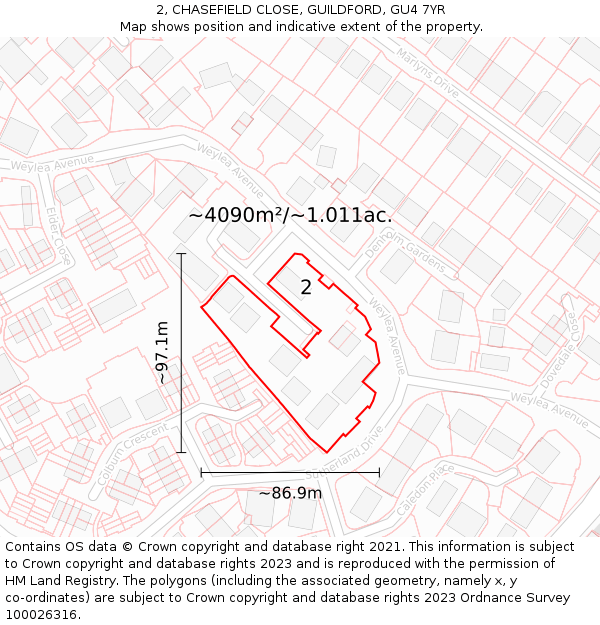2, CHASEFIELD CLOSE, GUILDFORD, GU4 7YR: Plot and title map