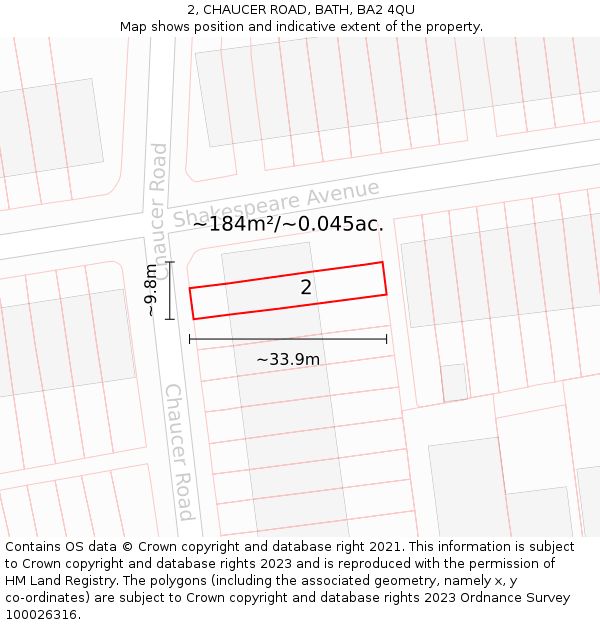 2, CHAUCER ROAD, BATH, BA2 4QU: Plot and title map
