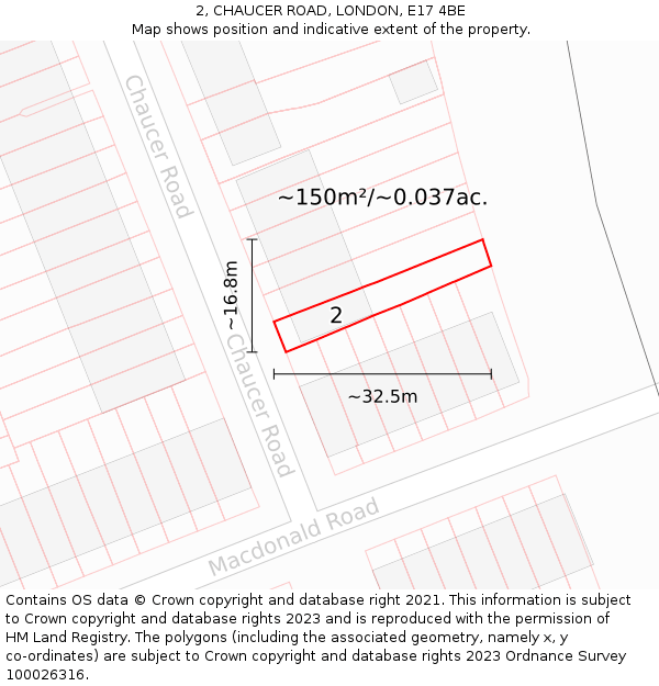 2, CHAUCER ROAD, LONDON, E17 4BE: Plot and title map