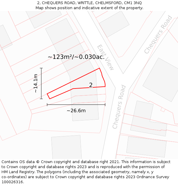 2, CHEQUERS ROAD, WRITTLE, CHELMSFORD, CM1 3NQ: Plot and title map