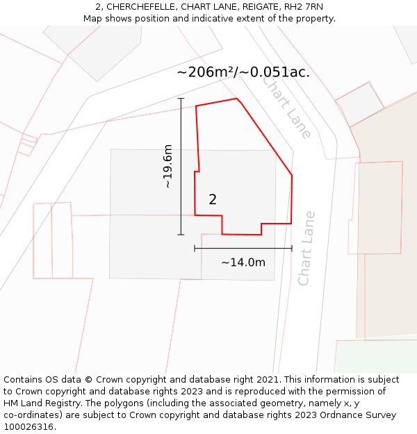 2, CHERCHEFELLE, CHART LANE, REIGATE, RH2 7RN: Plot and title map