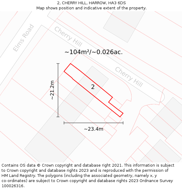 2, CHERRY HILL, HARROW, HA3 6DS: Plot and title map