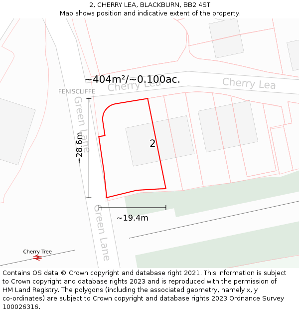 2, CHERRY LEA, BLACKBURN, BB2 4ST: Plot and title map