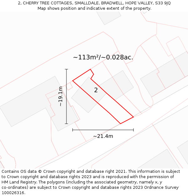 2, CHERRY TREE COTTAGES, SMALLDALE, BRADWELL, HOPE VALLEY, S33 9JQ: Plot and title map