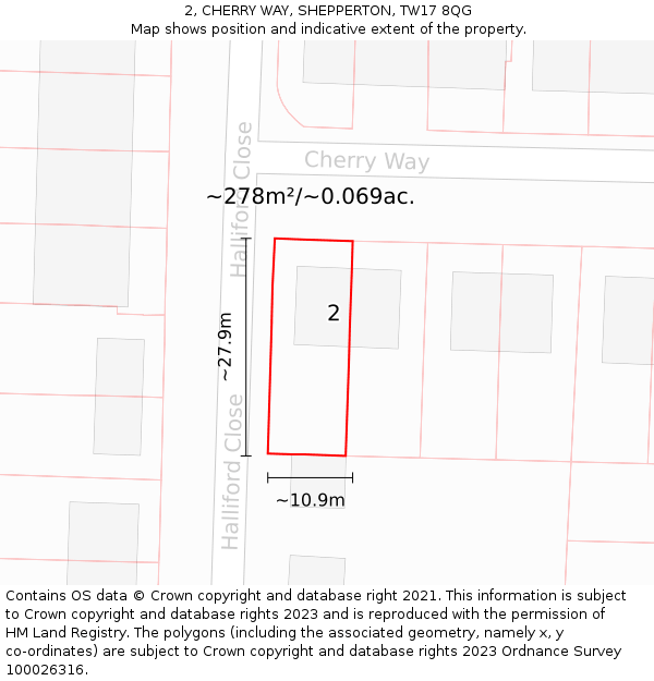 2, CHERRY WAY, SHEPPERTON, TW17 8QG: Plot and title map