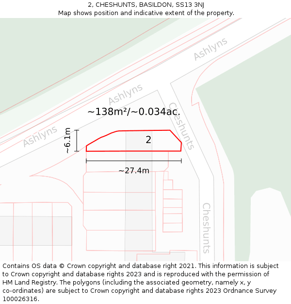 2, CHESHUNTS, BASILDON, SS13 3NJ: Plot and title map