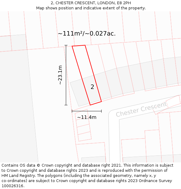 2, CHESTER CRESCENT, LONDON, E8 2PH: Plot and title map