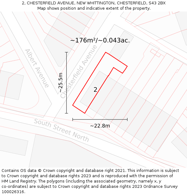 2, CHESTERFIELD AVENUE, NEW WHITTINGTON, CHESTERFIELD, S43 2BX: Plot and title map