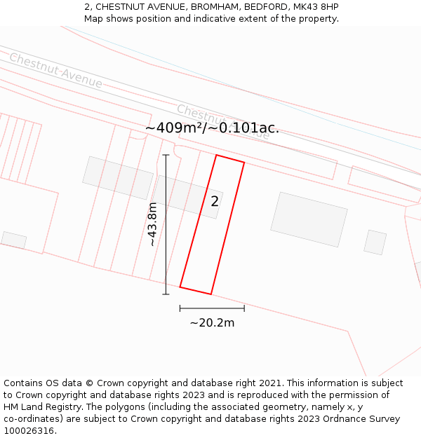2, CHESTNUT AVENUE, BROMHAM, BEDFORD, MK43 8HP: Plot and title map