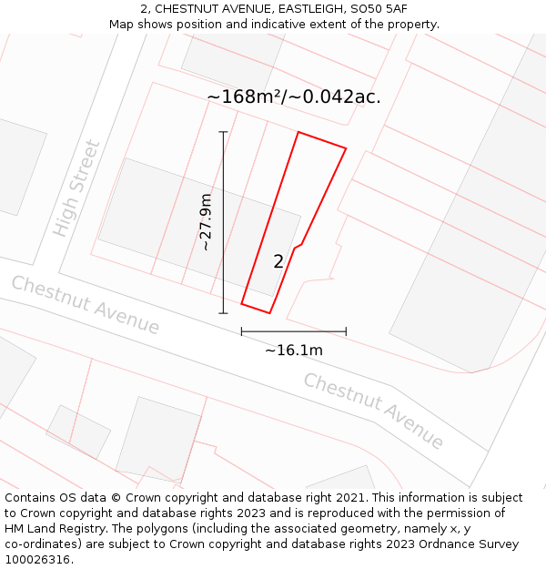 2, CHESTNUT AVENUE, EASTLEIGH, SO50 5AF: Plot and title map