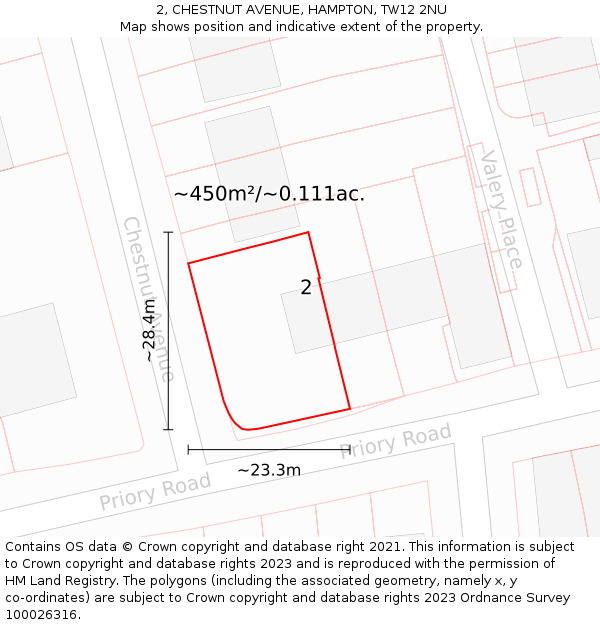 2, CHESTNUT AVENUE, HAMPTON, TW12 2NU: Plot and title map