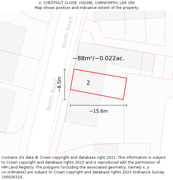 2, CHESTNUT CLOSE, HOLME, CARNFORTH, LA6 1RX: Plot and title map