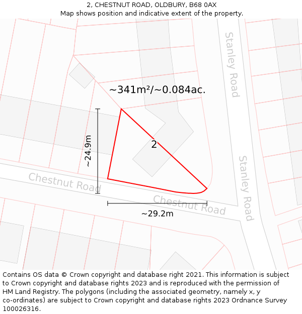 2, CHESTNUT ROAD, OLDBURY, B68 0AX: Plot and title map