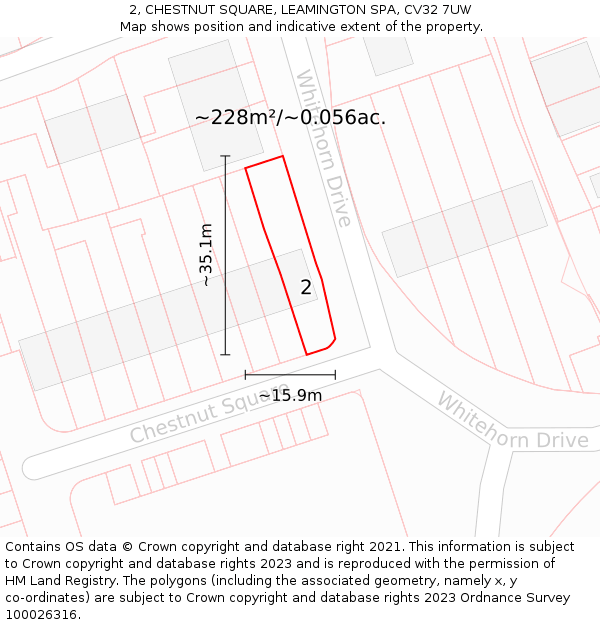2, CHESTNUT SQUARE, LEAMINGTON SPA, CV32 7UW: Plot and title map