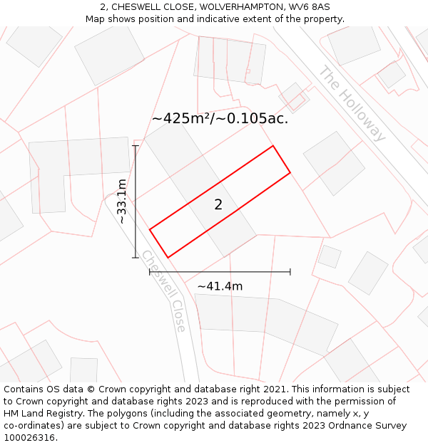 2, CHESWELL CLOSE, WOLVERHAMPTON, WV6 8AS: Plot and title map